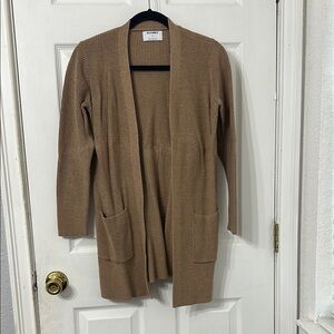 Taupe Open-Front Cardigan with Draped Neckline